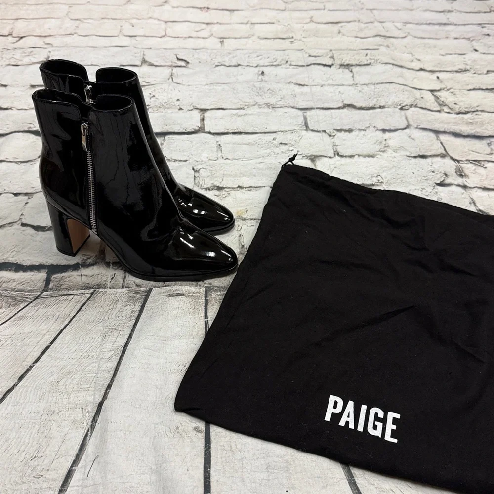 PAIGE Cleo Black Patent Leather Ankle Booties Size 8.5 NEW Women’s Boots Shoes